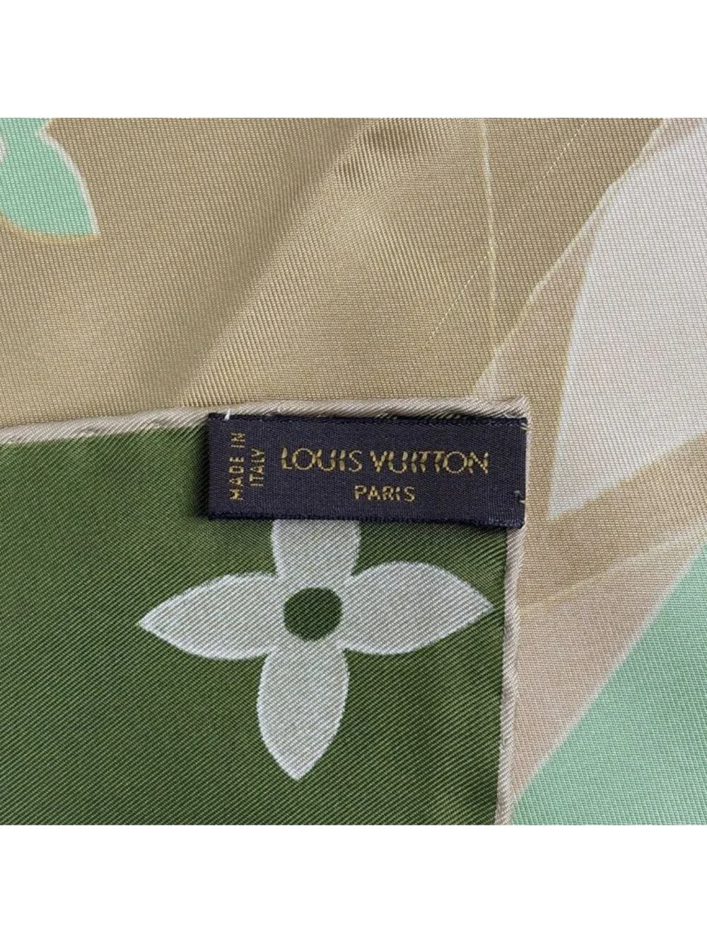 Louis Vuitton Scarf Monogram Silk Green Beige